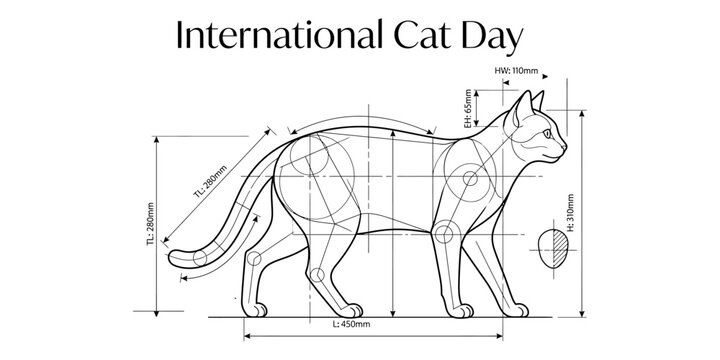 Cat anatomy illustration with measurements for artists and designers