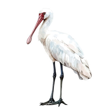 watercolor of Spoonbill, vector, isolated on a white background.