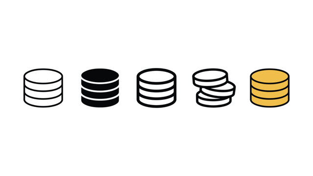 Set of five flat vector coin stack icons for financial and business design projects