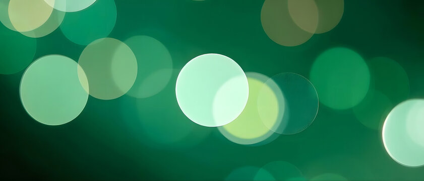 Abstract Green Bokeh Background with Soft Glowing Circles and Blurred Light Effects for Modern Graphic Design Projects, Festive Holiday Atmosphere, Digital Art Texture and Wallpaper Design