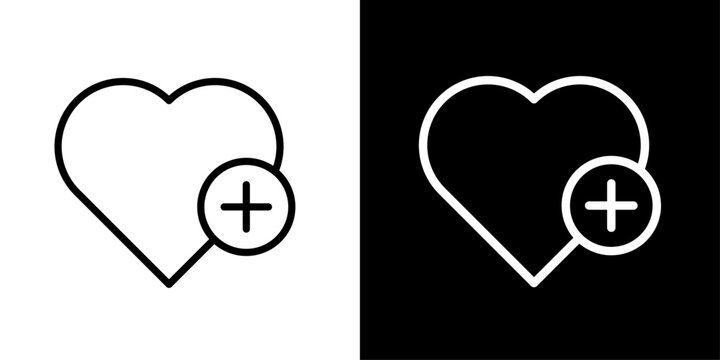 Add to favorites icon with heart and plus sign, for wishlist and healthcare apps