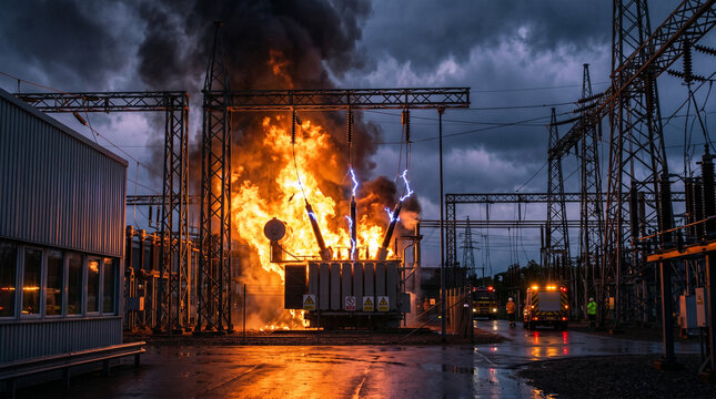 Explosion et incendie violent dans un transformateur d'une sous-station &eacute;lectrique
