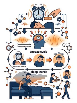 Infographic explaining sleep inertia and the snooze cycle process