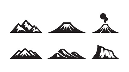 Mountain range and volcano silhouettes collection including rocky peaks and smoking craters for map creation. © Siyam Islam