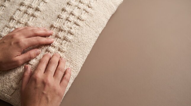 Hands Feeling Hand Woven Cream Textile with Rhythmic Raised Knot Patterns