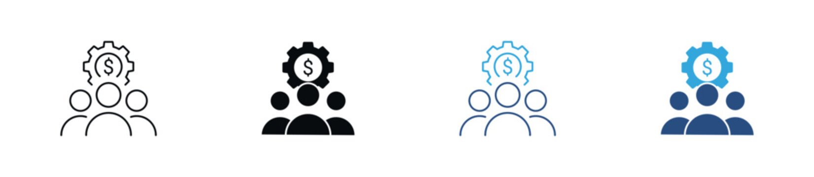 Financial Team Management Icon Set. Workforce Planning, Business Operations, Budget Management and Financial Strategy Symbols. Vector Illustration.