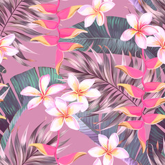 Tropical pattern. Paradise plants and flowers. Hawaiian pattern. Exotic, tropical. Delicate soft colors. © Alaska_artworks