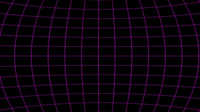 Purple grid segments structure a geometric space on a dark screen. Retro computer aesthetics shine brightly throughout this dark background theme. Neon purple grid lines glow.