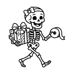 Fototapeta premium Funny skeleton birthday gift holder cartoon mascot graphic