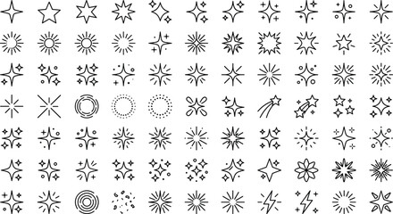 Sparkle and stars sparkle icons set with hand drawn black outline magic bursting flares fireworks and shining decoration elements vector ©  Jahangir