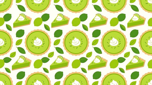 Key lime pie and fresh citrus fruit seamless pattern background
