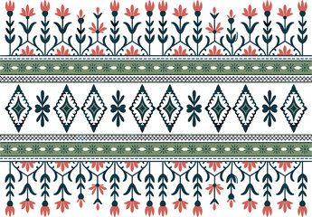 Ethnic floral embroidery pattern seamless border, bohemian geometric ikat vector ornament for fabric textile design © Arif