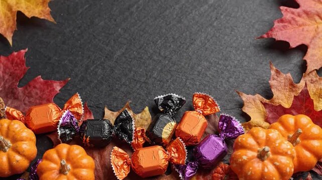 Overhead Halloween Candy Table Motion Footage