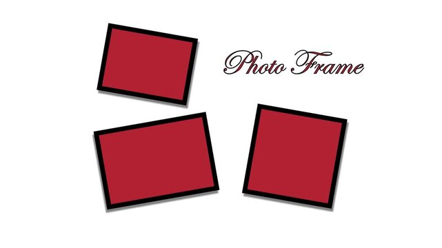 Triple blank photo frames with cursive text on light grey background 4k with 25fps
