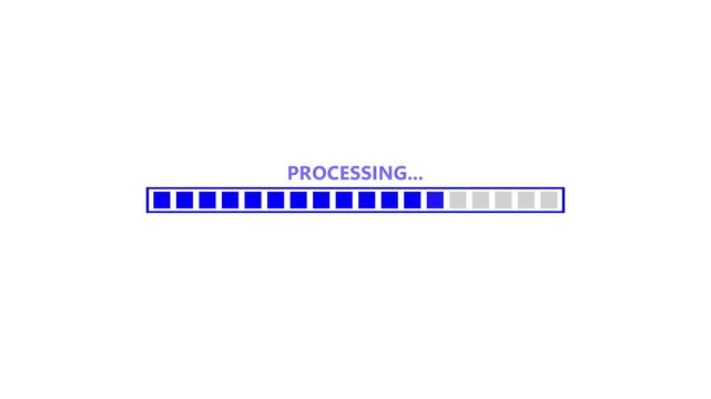 Blue progress bar zones display the word processing in thick text layers. Heavy video rendering tasks are tracked seamlessly on this blue layout. The blue progress bar advances.