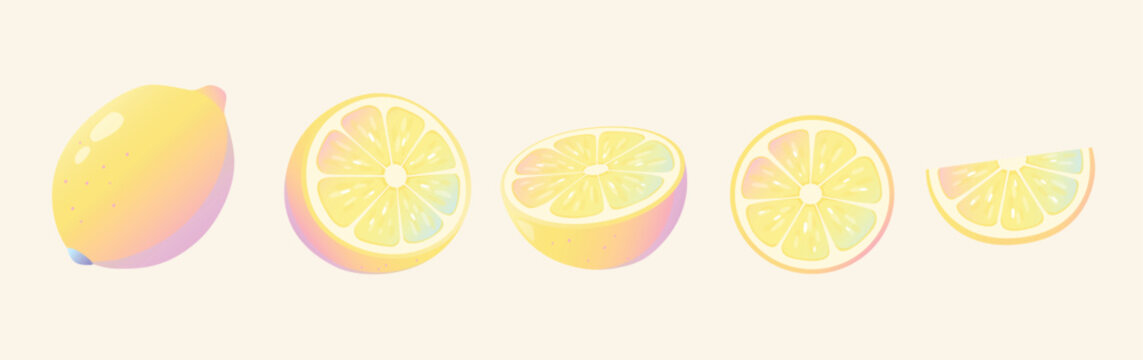 A selection of ripe, yellow, sour lemons in various shapes. Lemon wedges, natural fruit harvest, healthy fresh food.