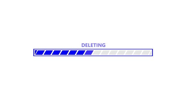Blue progress bar screens display the word deleting in clean white fonts. Server clean-up tasks are visually confirmed by this clear digital indicator. The blue progress bar fills.