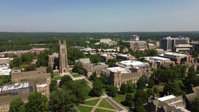 Aerial view of Duke Chapel on the campus of Duke University in Durham , North Carolina