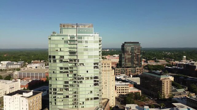 Aerial view of the downtown Durham, North Carolina skyline
