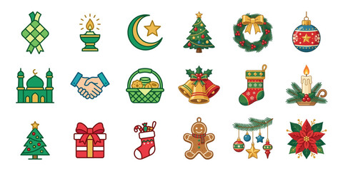 Fototapeta premium Holiday Icons: Christmas, Ramadan, and More - Pixel Art Collection
