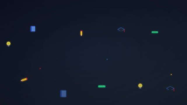 bright educational rainbow gradient floating learning icons