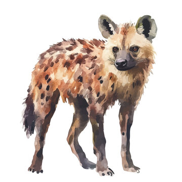 Hyena, vector watercolor clipart with soft pastel strokes, isolated on a white background.