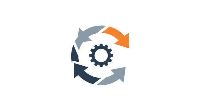 Gear with arrows in circle.