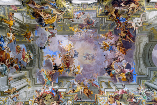 Famous baroque ceiling fresco Triumph of Saint Ignatius by Andrea Pozzo in the Church of Sant Ignazio di Loyola in Rome Italy showcasing illusionistic architecture