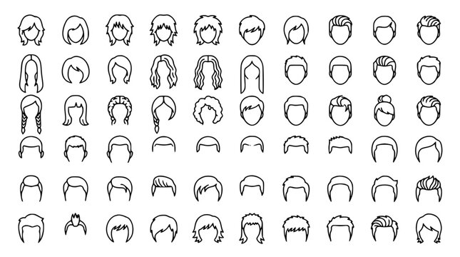 Minimal Outline Hairstyles and Haircuts Template Vector Icon Collection