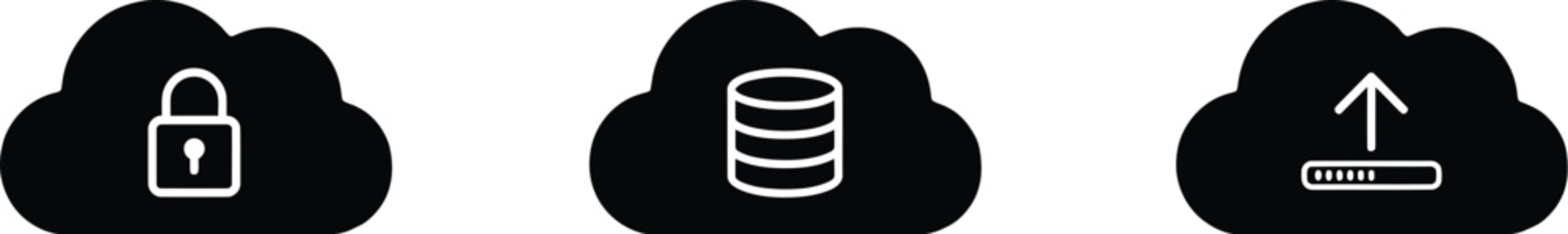 Cloud database server icon, concept of secure cloud computing data storage, network hosting and digital technology infrastructure vector symbol