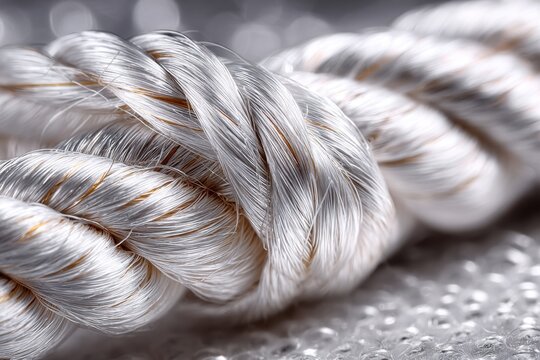 Close Up of White and Gold Rope on Bubble Wrap