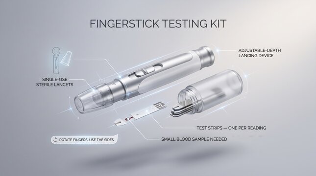 Fingerstick glucose testing kit infographic