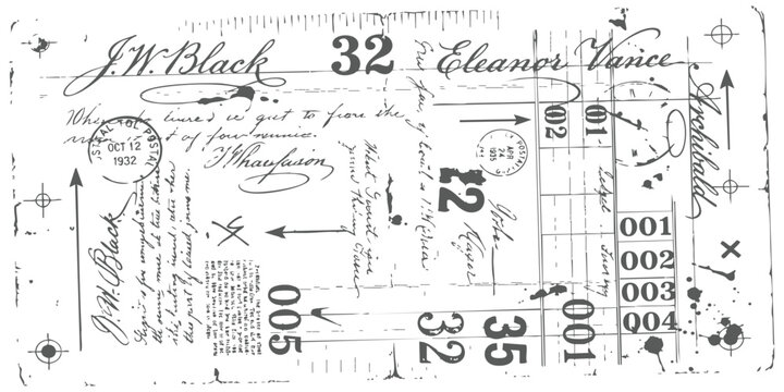 Vintage document paper with old handwriting text and ink stamps and numbers in a retro historical style