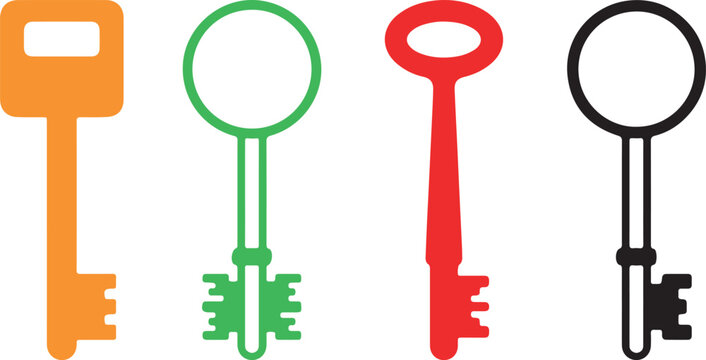 Four colorful keys orange green red and black illustration