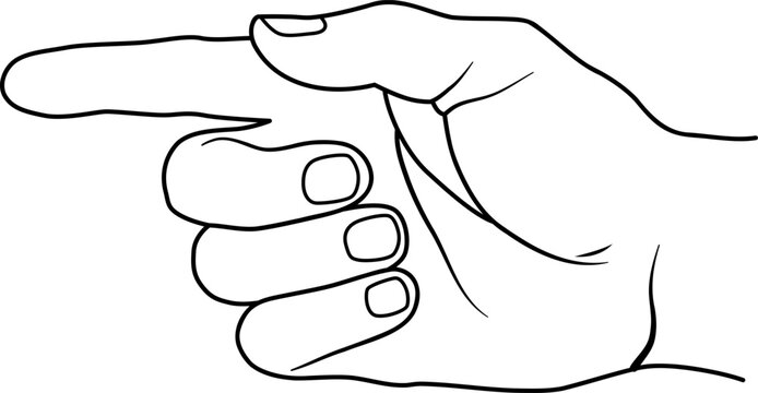 Black line drawing of a hand with index finger extended, other fingers curled, white background, minimal vector style. Vector illustration