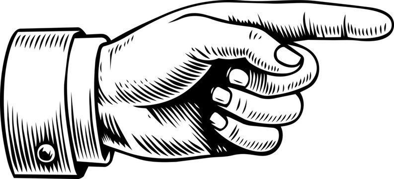 A hand points with the index finger. Vector illustration