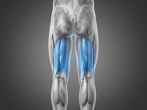 Posterior human leg muscle anatomy highlight with posterior hamstring muscular