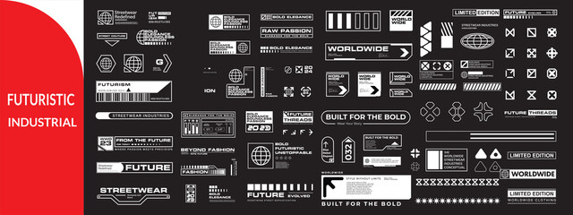 Fototapeta premium Futuristic industrial micrographics and cyberpunk technical labels. 