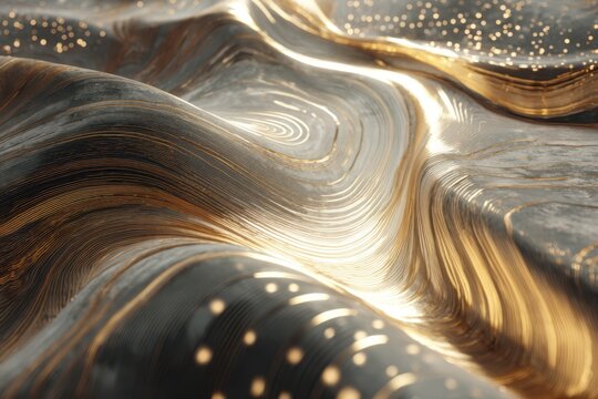 Elegant golden waves flow through dark textured fabric in a stylish abstract design