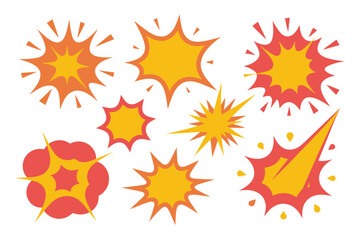 Collection of colorful comic book explosion bursts and star shapes isolated on white background, for action and comic © BlackVault Designs