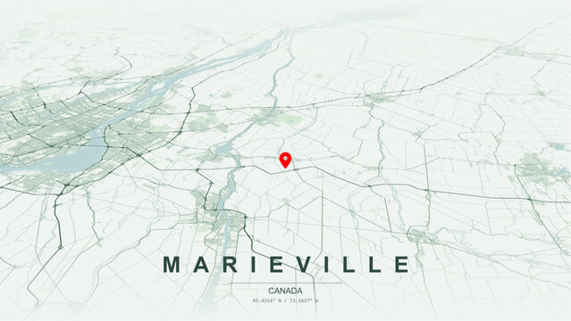 Modern minimalist vector map of Marieville, Quebec. High-quality scalable illustration of Marieville geographic boundaries within the Rouville regional county for posters design. 