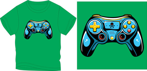 blue joystick remote controller t-shirt graphic design vector illustration  © Aisha
