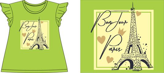 bonjour paris effiel tower t-shirt graphic design vector illustration  © Aisha