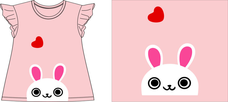 bunny rabit with heart t-shirt graphic design vector illustration 