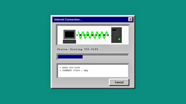 Vintage Computer Screen Animation Showing Internet Connection Process