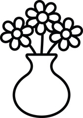Coloring page for kids with a cute flower vase and beautiful flowers vector outline illustration
