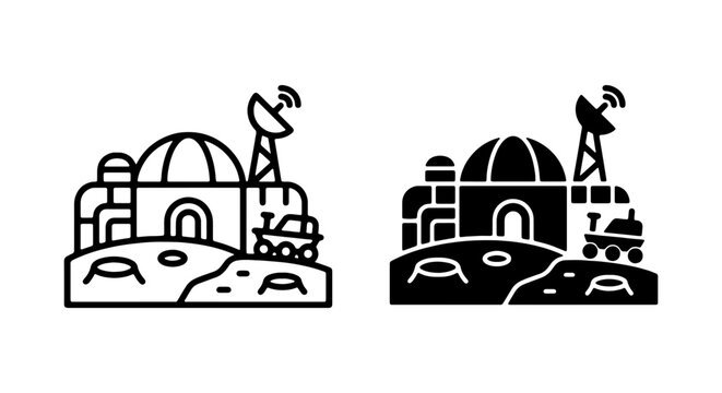 Space Colony Icons, Mars Base Vector Art, Futuristic Outpost Graphics, Extraterrestrial Settlement Illustrations