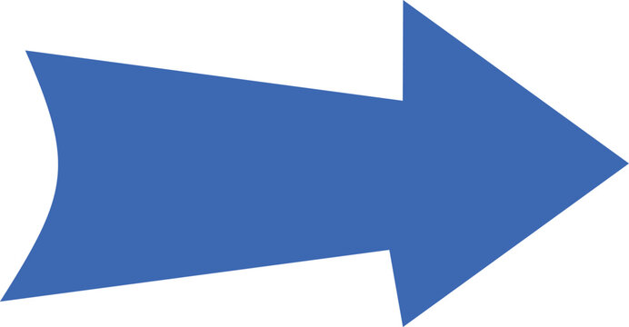 Solid blue arrow pointing right with a concave back edge, isolated