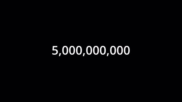 Number Counter Animation from 0 to 5000000000 with Alpha Channel, Animated Number Counter from Zero to Five Billion on a Transparent Background