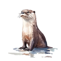 watercolor of Otter, vector, isolated on a white background. © azendia